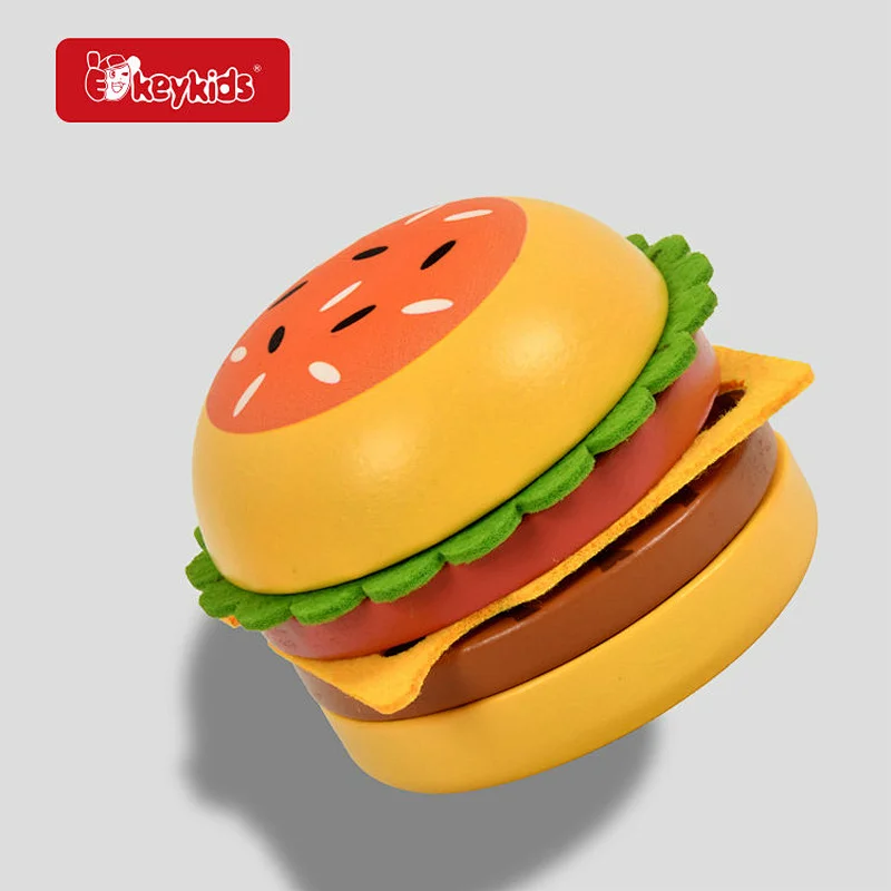 Wooden Kids Hamburger Meal Pretend Play Food Set with Burger, Cola, Fries and Chicken Toy Tray Restaurant Role Play Toy W10B576